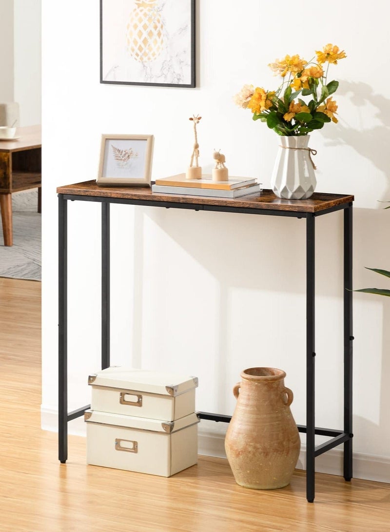 WALALLA Narrow Console Table, Small Entryway Table, Thin Sofa Side Display Table, for Hallway, Bedroom, Living Room, Foyer, Rustic Brown and Black 75*24*75cm - Image 1